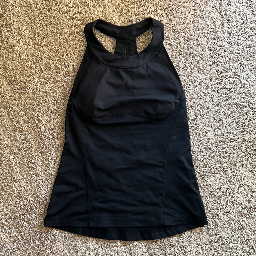 Black high neck Lululemon workout top